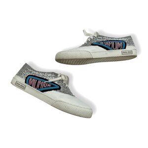 Miu MIu silve glitter patches fashion sneakers  size 41  US 10
